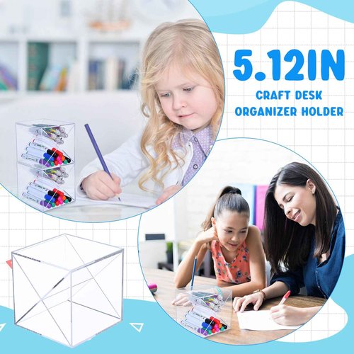 Kosiz 12 Pcs Back to School Stackable Pen Organizer 5.12 Inch Marker Pen Clear Holder Stackable Cube Organizer Removable Divider Acrylic Holder for Office Desk Desktop Storage