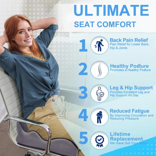 Seat Cushion for Hip Coccyx Pressure Relief, 6in Thick Extra Large Ergonomic Memory Foam Cushions for Sciatica Pain Relief, Sitting Seat Pad on Chair, Drive Seat, Wheelchair, Airplane,All Day Comfort