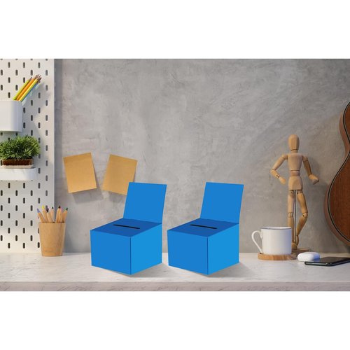 24 Pcs Raffle Boxes Cardboard Box with Slot for Ticket and Removable Header, 6.5 x 4.5 x 4.5 Inch Ballot Box Donation Box Charity Box for Collecting Business Card Voting Contest(Blue, 24 PCS)