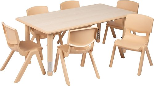 Emma + Oliver Rectangle Activity Table Set - Natural Plastic with 6 Chairs | 23.625" W x 47.25" L