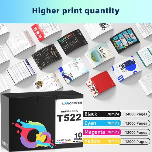 OFFICENTER 10-Pack Ink Refill Bottles - Compatible with Ecotank ET-2800, ET-2720, ET-4800 Printers