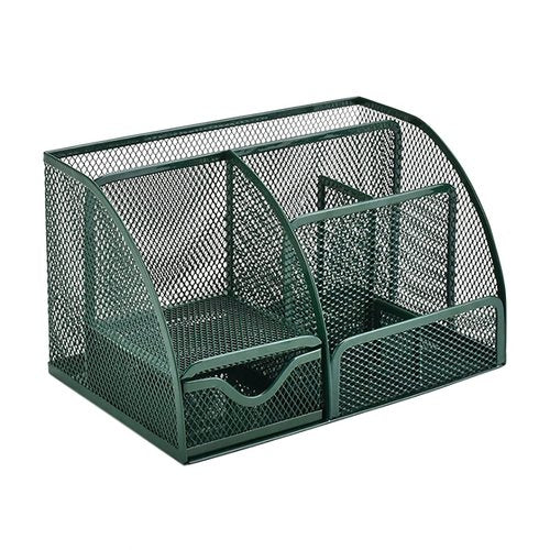 VANRA Office Supply Caddy Metal Mesh Desktop Supplies Organizer School Supply Holder Stuff Storage Organizer 6 Compartments with Drawer (Olive Green)
