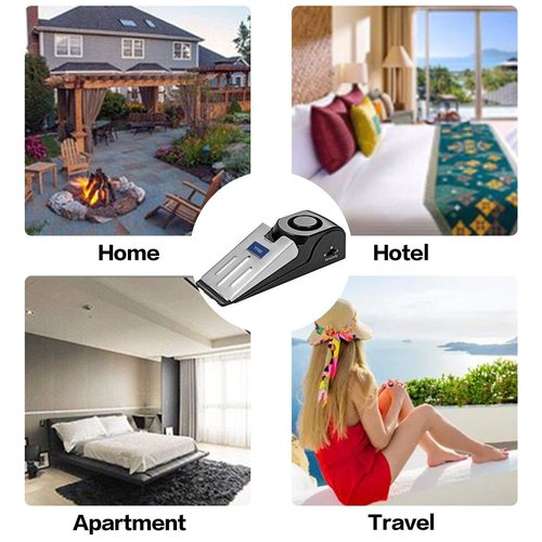 ZZRUI 2 Pack Door Stop Alarm with 120dB Siren, Wedge Door Stopper Security Device for Travel, Apartment, Hotel, Home – Portable Anti-Theft Floor Alarm for Entry Alert & Self Defense, Black