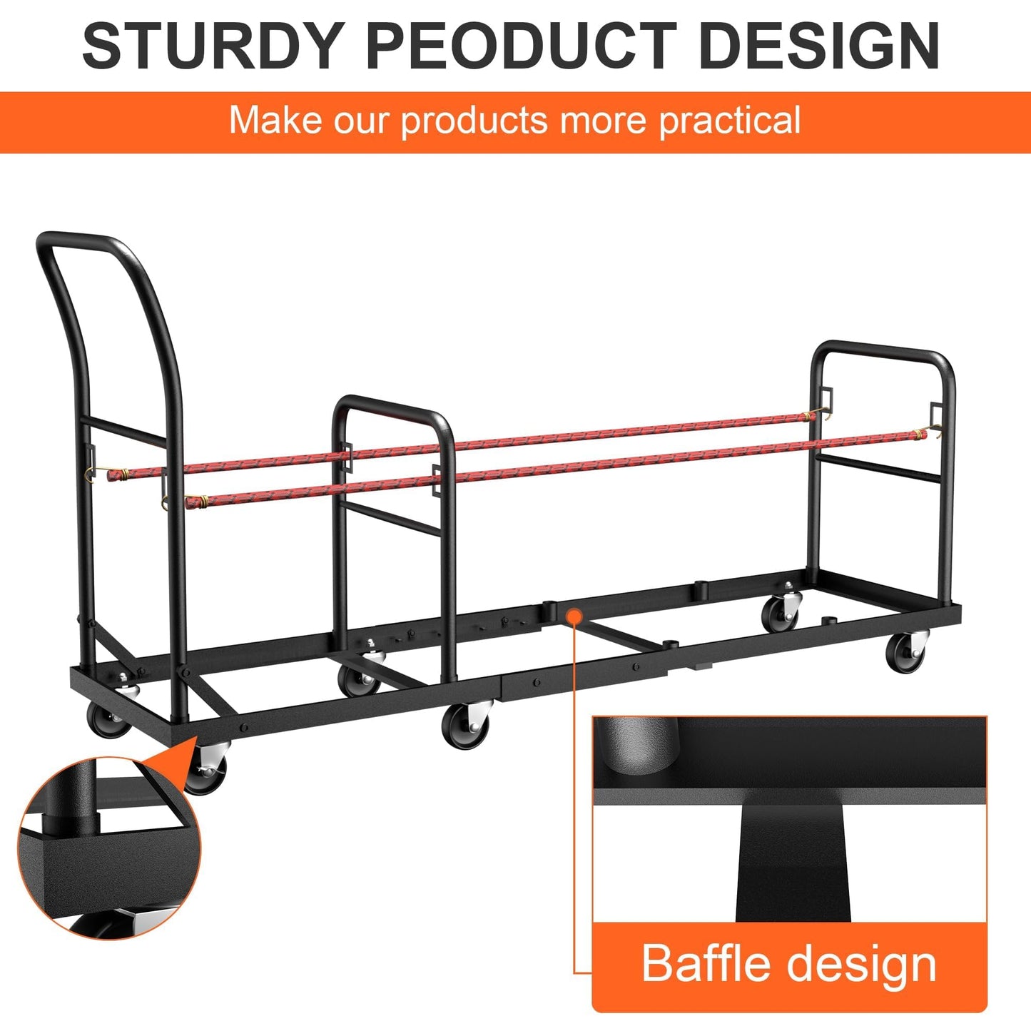 Folding Chair Cart with Wheels Heavy Duty 500 LBS Capacity, Rolling Chair Dolly for 50 Chairs w/Dual Handles & Anti-Fall Design, Commercial Cart for Events, Church, Conference, Weddings