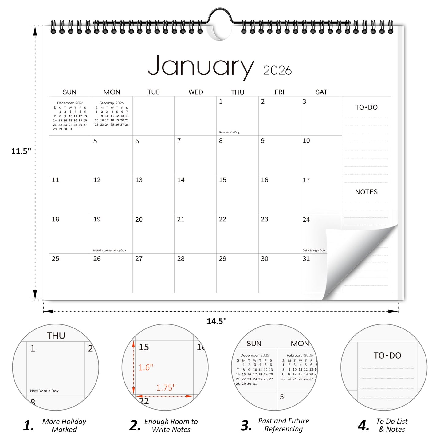 Aesthetic Wall Calendar 2026-2027, 18 Monthly Horizontal Hanging Calendar from January 2026 to June 2027, 14.5" x 11.5" Minimalist Modern & Simple Paper Wall Calendar for School, Home, Office