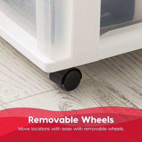 IRIS USA Plastic 3-Drawer Storage Organizer Rolling Cart, with Wheels Casters, 2-Pack, for Classroom Art Supplies Bathroom Dorm Bedroom Laundry Room, Slim Narrow, White/Clear