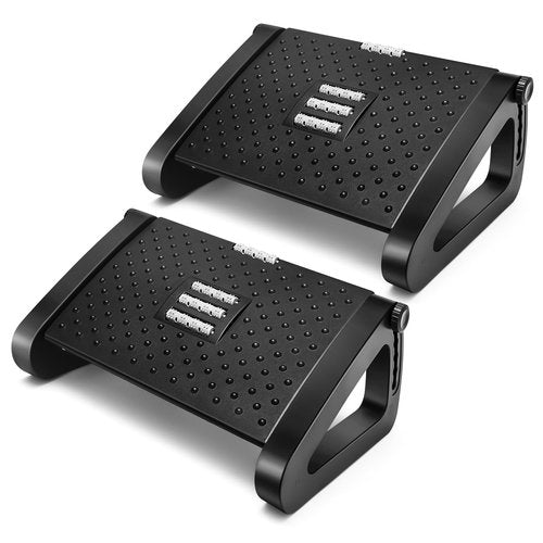 Beeveer 2 Pcs Foot Rest for Under Desk at Work, Ergonomic 6 Heights Adjustable Footrest with Massage Roller, Chair Footrest for Leg Rests for Office and Home Pressure Relief(Black)