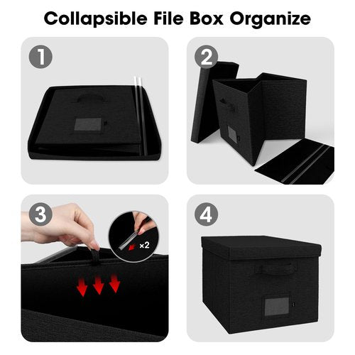Onylin File Organizer Box with Lid, Document Storage Organizer for Letter/Legal File Folder - 15 x 12.6 x 11 inch (Black, 1 Pack)