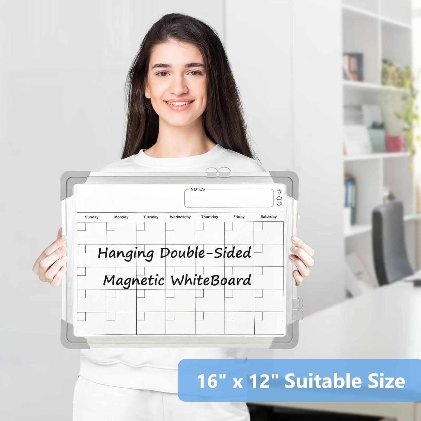 Skiennix Double-Sided Whiteboard Calendar - 16" x 12" Magnetic Dry Erase Planner for Home & Office