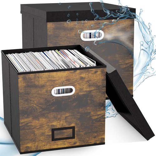 LiebeRen Vinyl Storage Set, Stackable Record Crate Holds 100 LPs. (Retro)