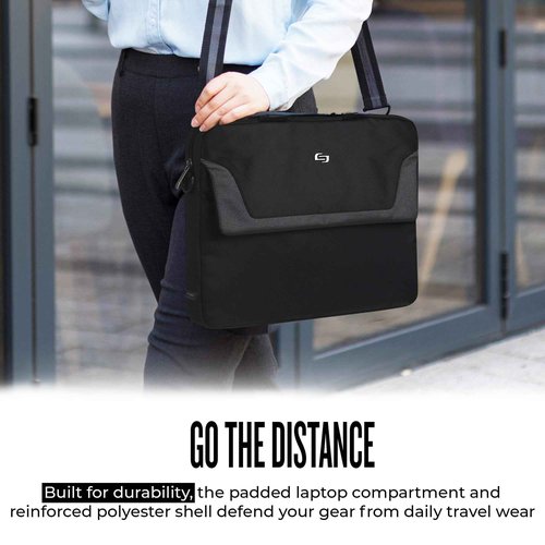 Solo New York Briefcase - Laptop Carrying Bag for Women & Men, Brief for Travel & Work, Full Length Front Pocket, Adjustable Shoulder Strap, Fits 16" Computer - Flatiron Slim, Black