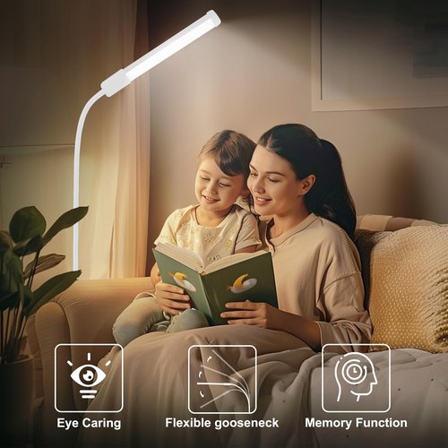Hanaking Floor Lamp, Bright LED Lash Lamp for Eyelash Extensions, Dimmable Brightness and 3 Color Lash Light, Adjustable Height and Gooseneck for Makeup Light, White