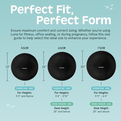 Retrospec Luna Exercise Ball - Anti-Burst Fitness Equipment for Yoga & Core Training | Home Gym & Office Use