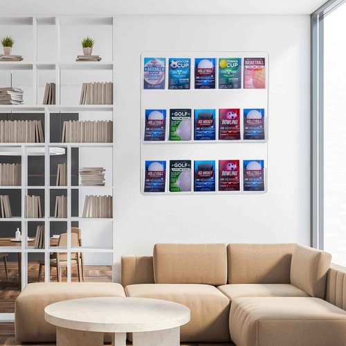 15 Pockets Clear Acrylic Brochure Pamphlet Holder Brochure Display Stand Business Tri Fold Brochure Multi Slot Holder Rack Wall Mount Pocket for Literature Menu Document Flyer Advertise Supplies