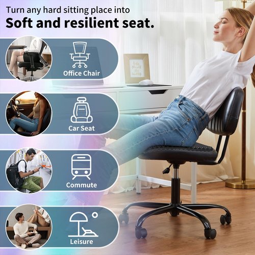 Suzii 3D Airflow Silicone Seat Cushion - Comfy Ergonomic Support for Office Chair, Car, Wheelchair, Truck | Breathable, Easy to Clean, Travel Gift (Black) (Black)