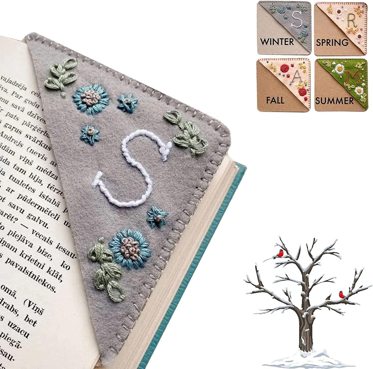 Skiennix Personalized Hand Embroidered Corner Bookmark - Cute Flower Design | Perfect Gift for Book Lovers