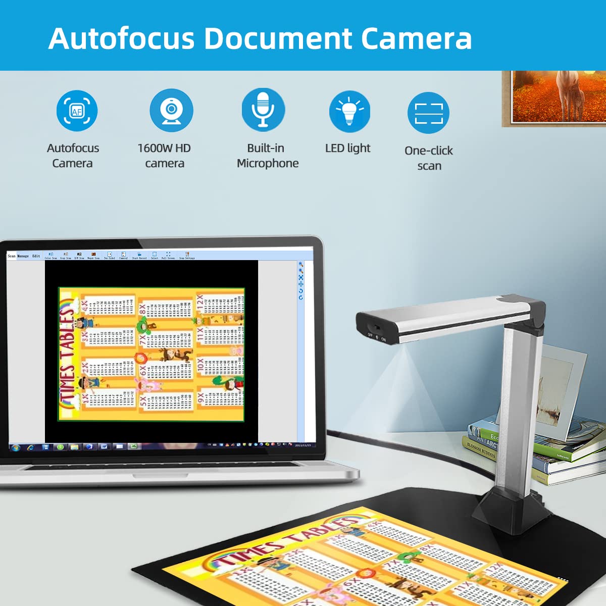 ZSEEWCAM S213AF Document Camera for Teachers with Light, USB Visualiser A3-Size Mac, Windows, Chromebook Compatible Excellent for Online Teaching, Distance Learning, Web Conferencing
