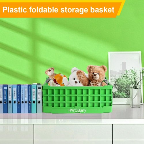 HWQBany Milk Crates Heavy Duty, Crates for Storage, 20L Plastic Stackable Storage Baskets for Organizing, Collapsible Storage Crate for Home Kitchen Bedroom Office School Store, Green, Pack of 3