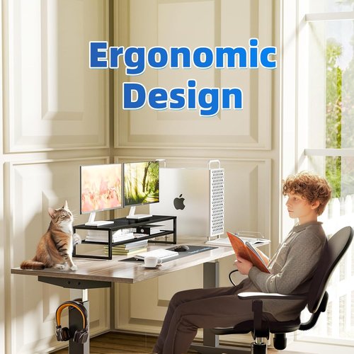 Simple Trending 2-Tier Metal Dual Monitor Stand - Includes 32"x10" Mouse Pad | Black Computer Desk Organizer