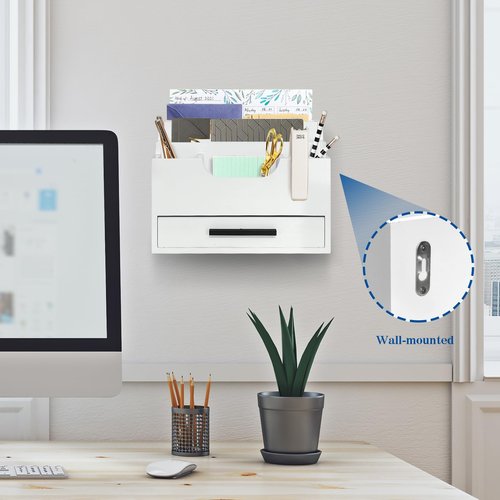 Desk Organizer with Drawer, Mail Organizer Countertop for Office, Mail Holder Wall Mount, Desk Accessories and Workspace Organizer for File Paper Folder