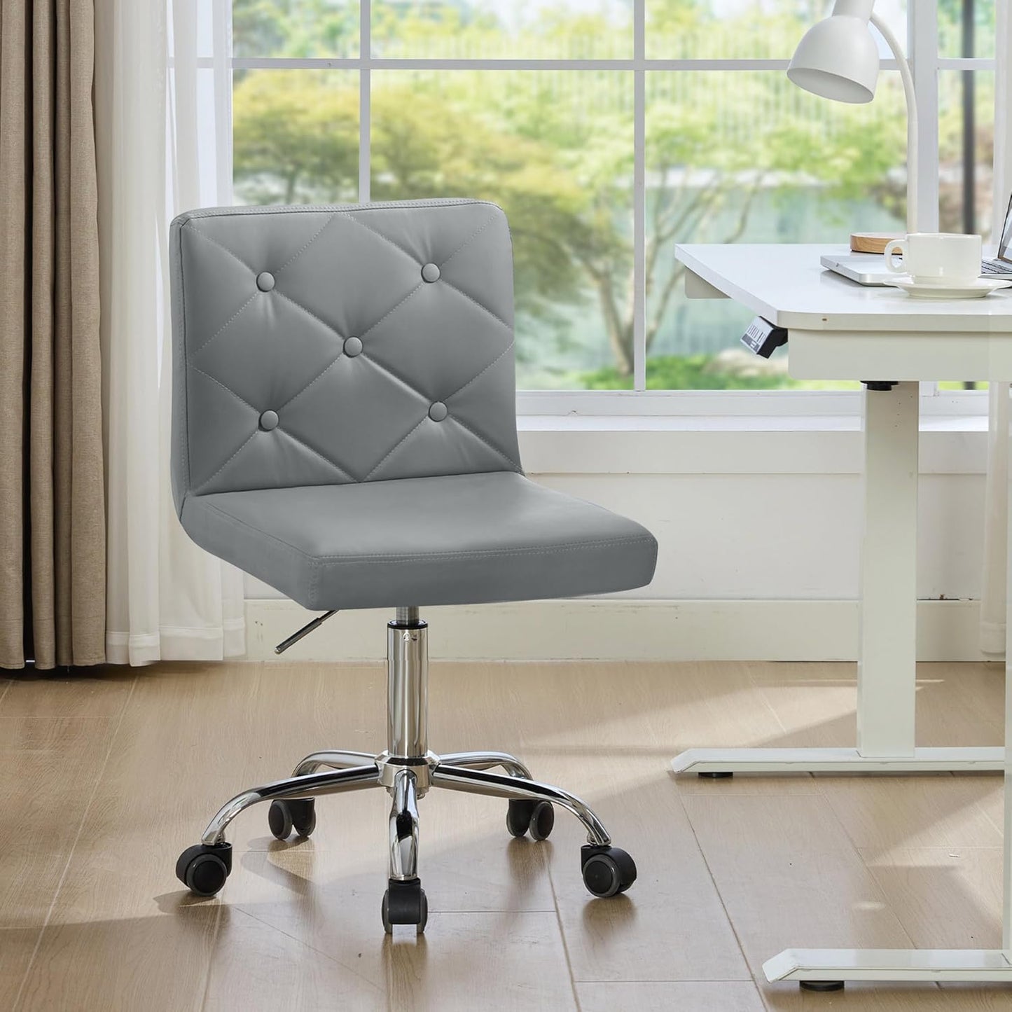 VECELO PU Leather Desk Chair - Adjustable Height, 360° Swivel, Mid-Back Design - Grey for Home Office