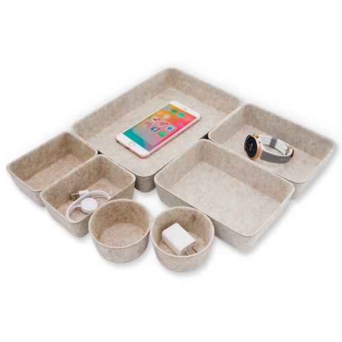 Welaxy Drawer organizers Felt storage bins office Desk Draw dividers wabi-sabi Nordic Natural Scandinavian-chic style beige hygge design catchall tray 7-Piece (Oatmeal)