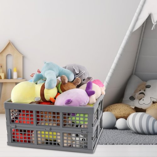 Bblina 32 L Collapsible Plastic Crate, 3-pack Foldable Storage Bin Baskets