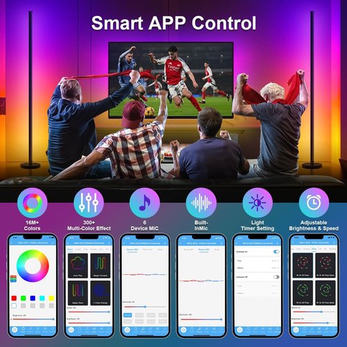 RGB LED Floor Lamp by [Brand Name] - 63-Inch Smart Corner Light with Music Sync & Remote Control