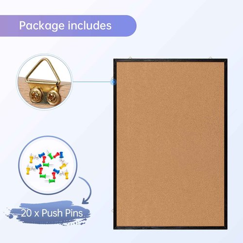 Cork Board Bulletin Board, 36" X 24“ Decorative Hanging Pin Board for Wall with Natural Wood Frame, 50 Push Pins Included