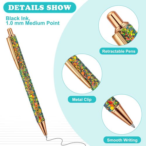 Handepo 60 Piece Cute Pretty Metal Glitter Ballpoint Pens for Women Fancy Shiny Journaling Pen for Writing, Black Ink Medium Point 1.0 mm Click for Birthday Office School Supplies