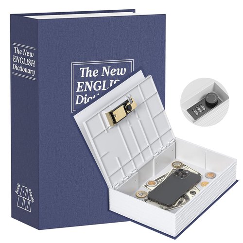Money Saving Box for Adults, Book Piggy Bank with Security Combination Lock, Dictionary Secret Safe Can 9.45 * 6.1 * 2.24IN Combination Metal Safe Lock Box(Blue)