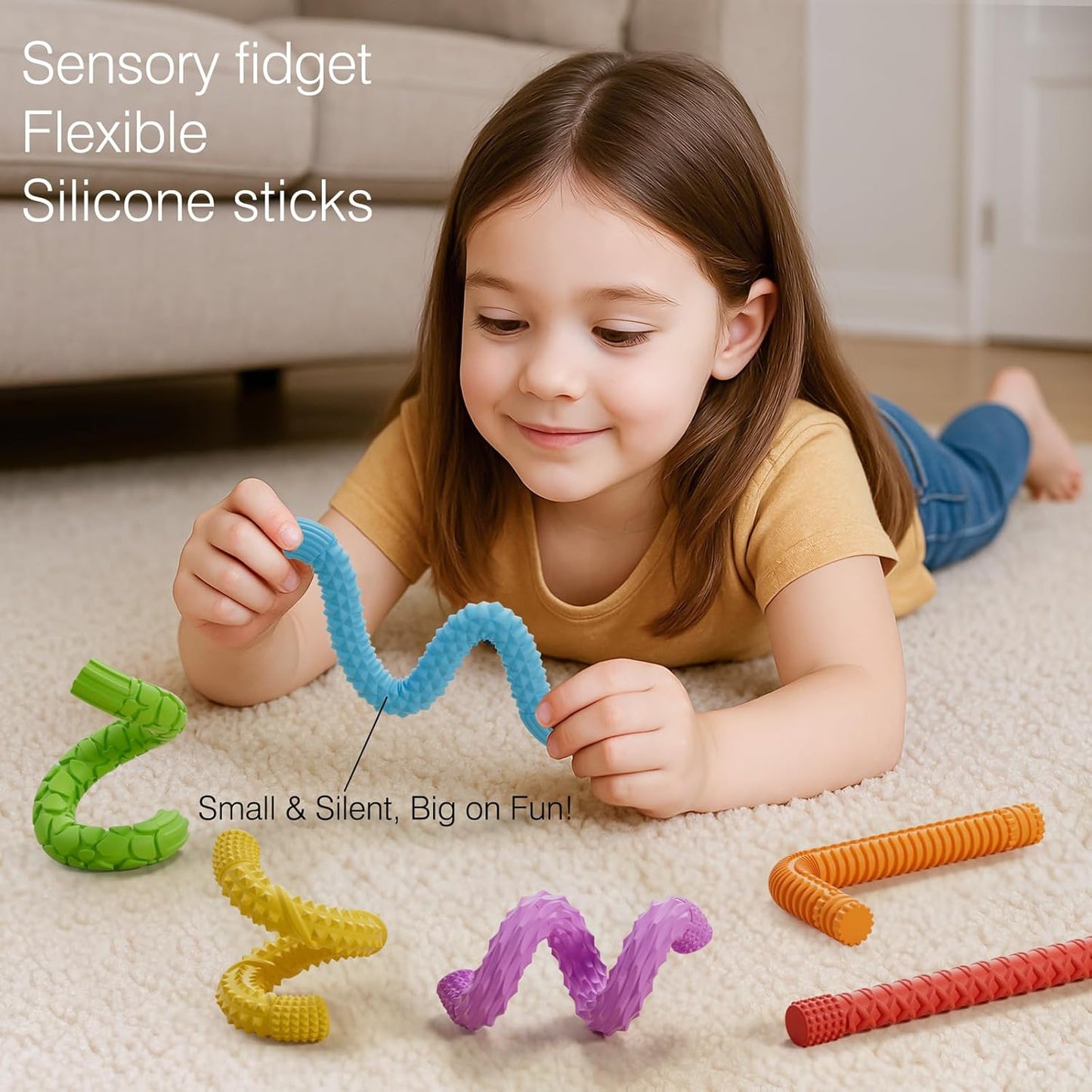 Skiennix Fidget Sensory Sticks - 6PCS Textured Stress Relief Toys for Kids & Teens | Travel Essentials