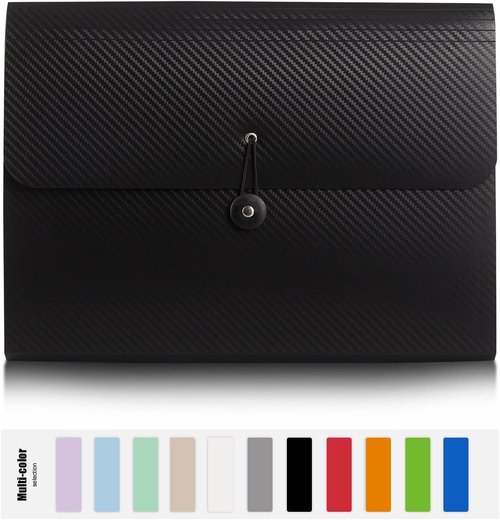 Expanding File Folder - 13 Pocket Accordion Organizer | Aesthetic Black Paper Storage for Home, Office & School