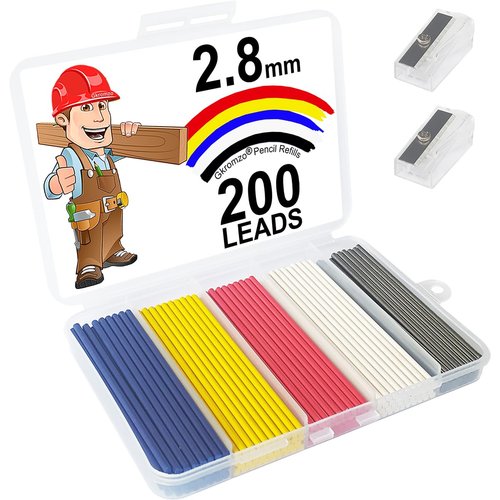 200 Pack 2.8mm Mechanical Pencil Leads for Woodworking, Engineering Drafting & Metal Punching - Durable Deep Hole Marking, Precision Line Drawing - Professional Grade Color Automatic Pencil Refills