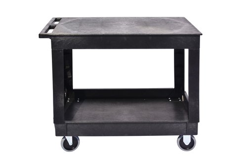 40" Large Utility Cart/Service cart/500 LB Capacity,2 Shelves,Built-in Handle for Easy Maneuvering, Rolling Tool Storage Cart for Garage (Black, Flat Top)