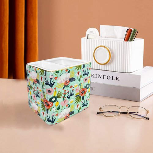 HOMSUN Pen Holder For Desk,Ceramic 2 Compartments Pen Holder Gold Garden Floral Flowers Pencil Holder Women Pen Organizer Desk Organizer Pen Storage Desktop Accessory Office School Home Pen Cup Mint