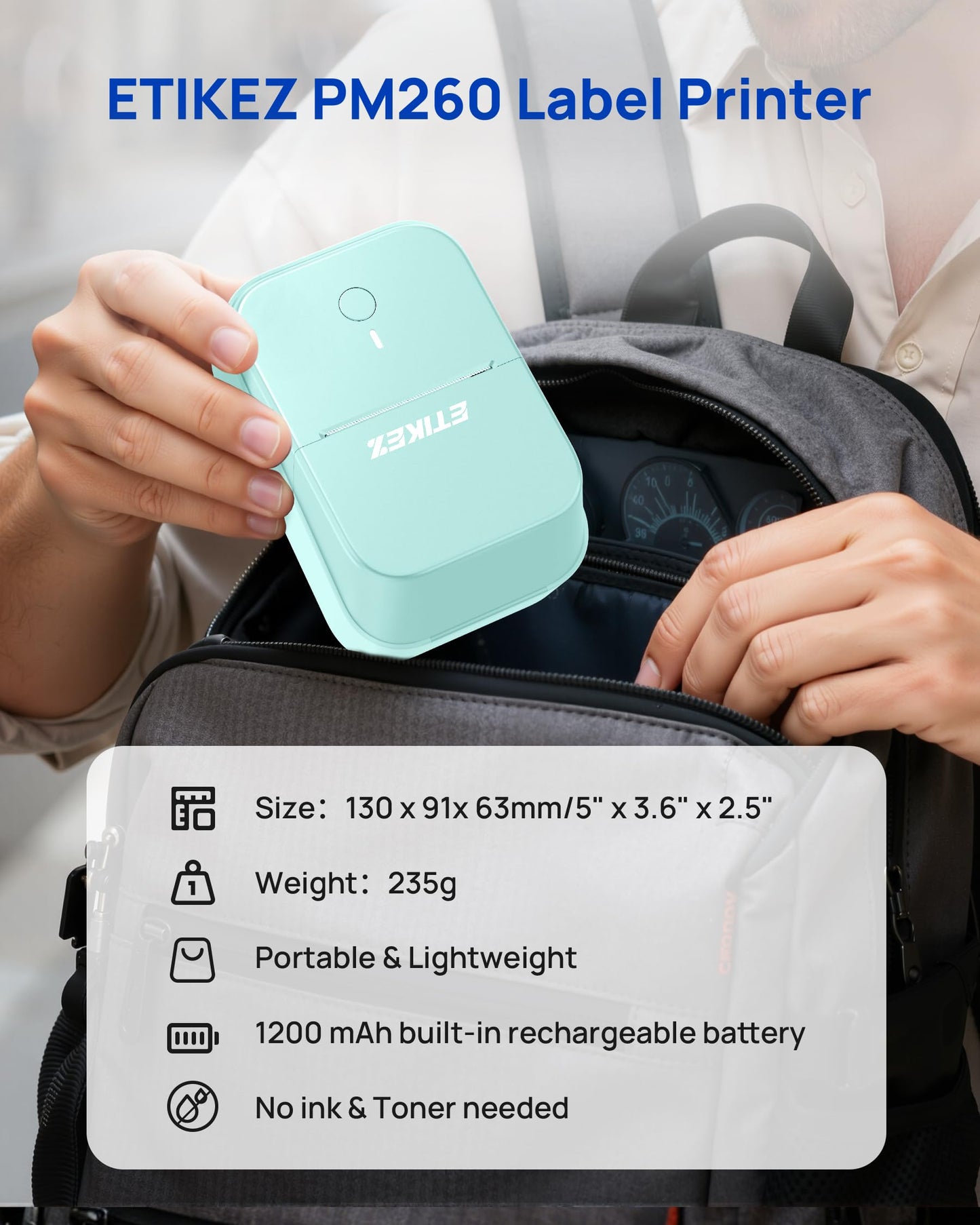 ETIKEZ PM260 Label Maker Machine with Tape, 2 Inch Label Maker Bluetooth Label Printer, Inkless Portable Labeler for Home, Kitchen, School, Office Organization, Green
