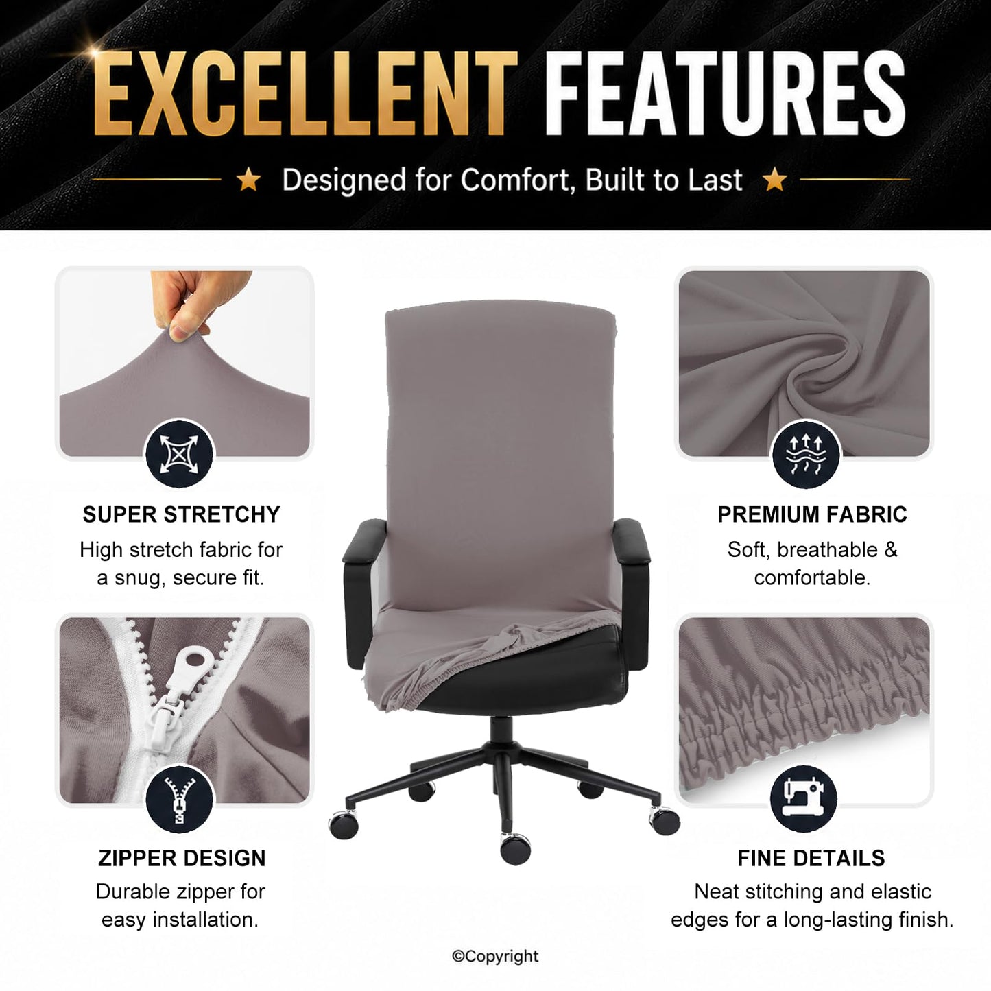 DIVA EN CAMINO DEC Universal Stretch Office Chair Cover with Durable Zipper, Soft Slipcover for Desk or High Back Chair
