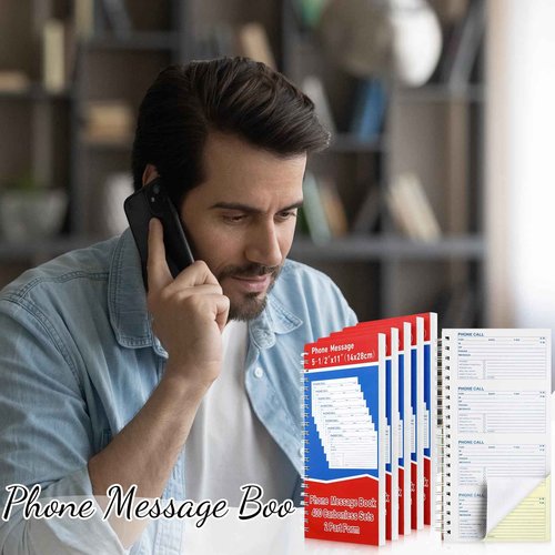 Sinmoe 10 Pcs Phone Message Book 2 Part Carbonless Message Pads 5-1/2" x 11" Spiral Bound Cover 400 Sets Per Book 4 Messages Per Page Phone Message Forms Book Telephone Message for Office