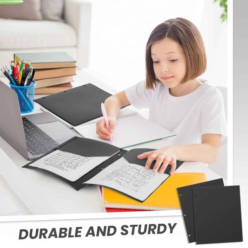 Yeaqee 100 Pcs Plastic Folders with Pockets Bulk 3 Hole Punched 2 Pocket File Folders for 3 Ring Binder Divider Folder for Notebooks, Durable Poly for Office Home (Black)