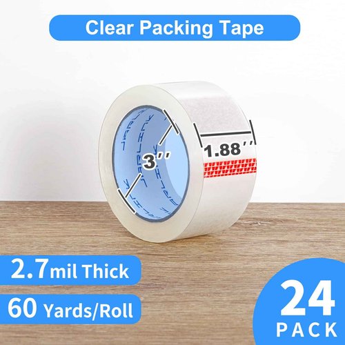 JARLINK Clear Packing Tape (24 Rolls), Heavy Duty Packaging Tape for Shipping Packaging Moving Sealing, 2.7mil Thick, 1.88 inches Wide, 60 Yards Per Roll, 1440 Total Yards