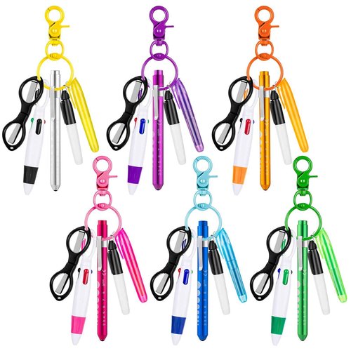 KFPPLXQ 72 Pcs Nurse Pens Set Include Multiple Colors Tip Flashlight Pen Permanent Marker Pen Retractable Ballpoint Pens Foldable Scissors with Nursing Keychain Clip
