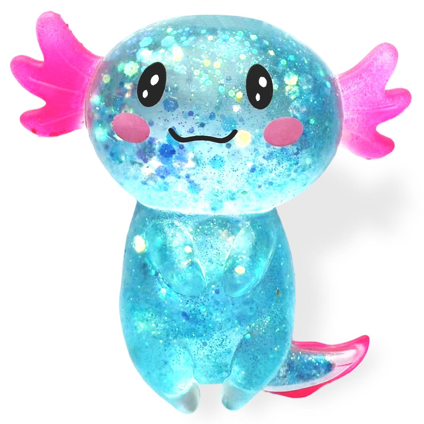 Axolotl Squishy Stress Relief Toy Glitter Fidget Toys Cute Malt Sugar Axolotl Toy Fidget Toys for Kids Youth Adult, Party Favors Anxiety Relief Squishy Toys(Blue)