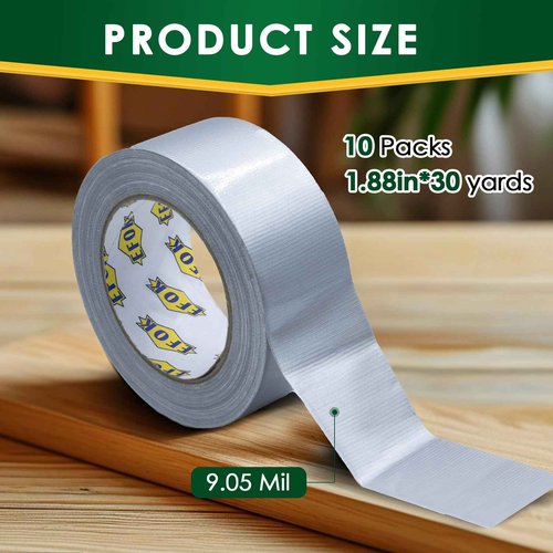 10 Pack Duct Tape Heavy Duty Waterproof, Sliver Duct Tape Bulk 1.88 Inch X 90 Ft, Strong Adhesive for Indoor Outdoor Tear By Hand