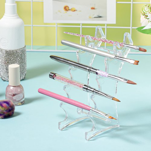 Marspark 10 Pcs Plastic Pen Holder Stand 6 Slots Pen Display Stand Eyebrow Pen Stand Make up Brush Holder Horizontal Pen Display Brush Rack Organizer for Home Office Use (Clear)