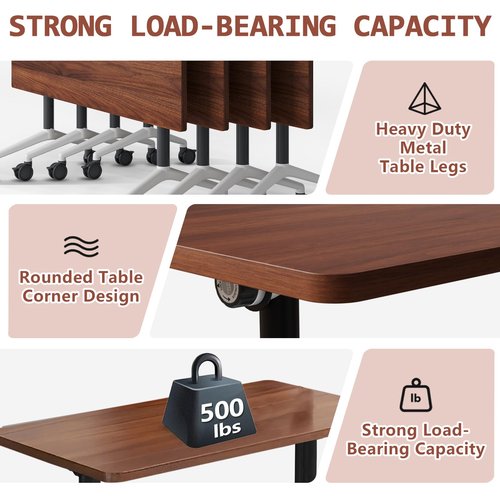EIELIZ Conference Room Tables, Folding Conference Table, Rectangle Meeting Seminar Table for Conference Room Office Classroom (2, Walnut, 55.1in)