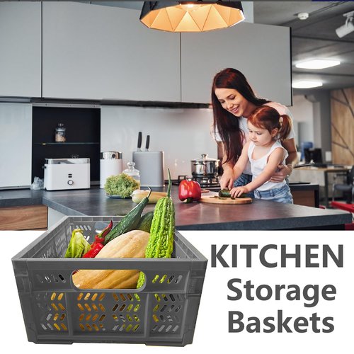 KINGSUSLAY 4-Pack Plastic Storage Crates,20L Foldable Baskets,Collapsible Crates, Baskets and Bins for Toys, Home Storage, Office Products, Christmas Gifts, Easter Eggs (Grey)