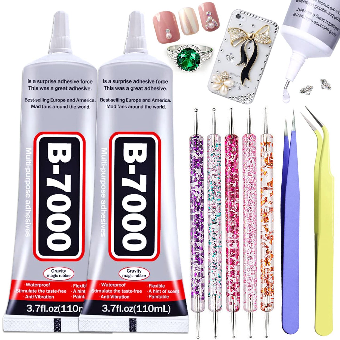 B7000 Rhinestone Glue - Multi-Function Clear Adhesive for Jewelry Repair & Crafts | 110ML (2 Pack)