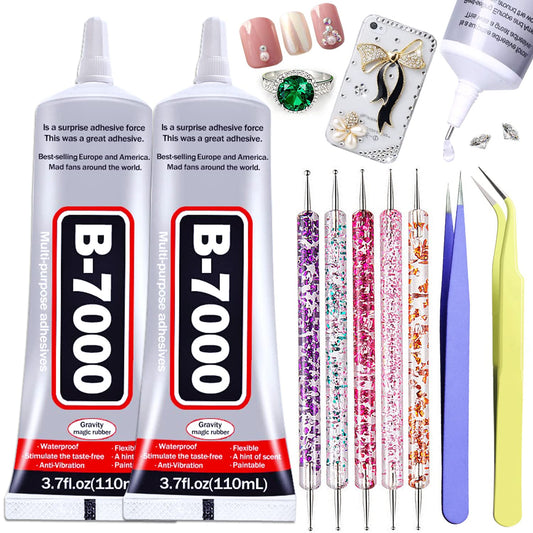 B7000 Rhinestone Glue - Multi-Function Clear Adhesive for Jewelry Repair & Crafts | 110ML (2 Pack)