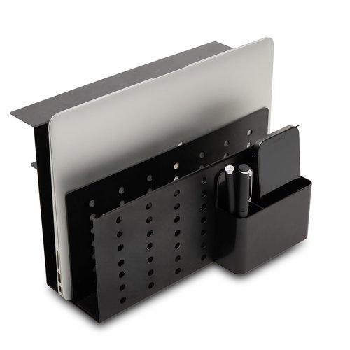 GAROOD Laptop Side Storage Vertical Stand Under Desk top Storage Clamp On Desktop Shelf Hanging Desk Organizer Computer Mount Side Table Organizer Caddy Book Caddy - Two Tier Black